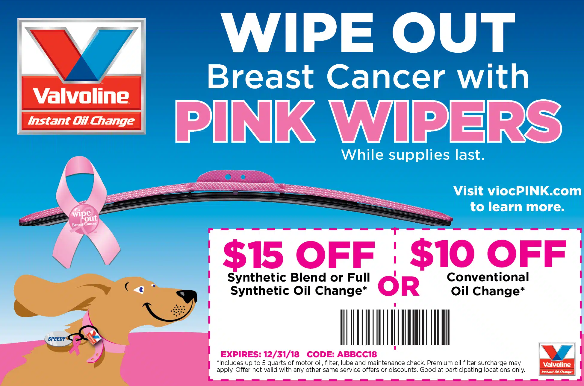 Help #WipeOutBreastCancer with AutoTex PINK Wipers at Valvoline Instant Oil Change