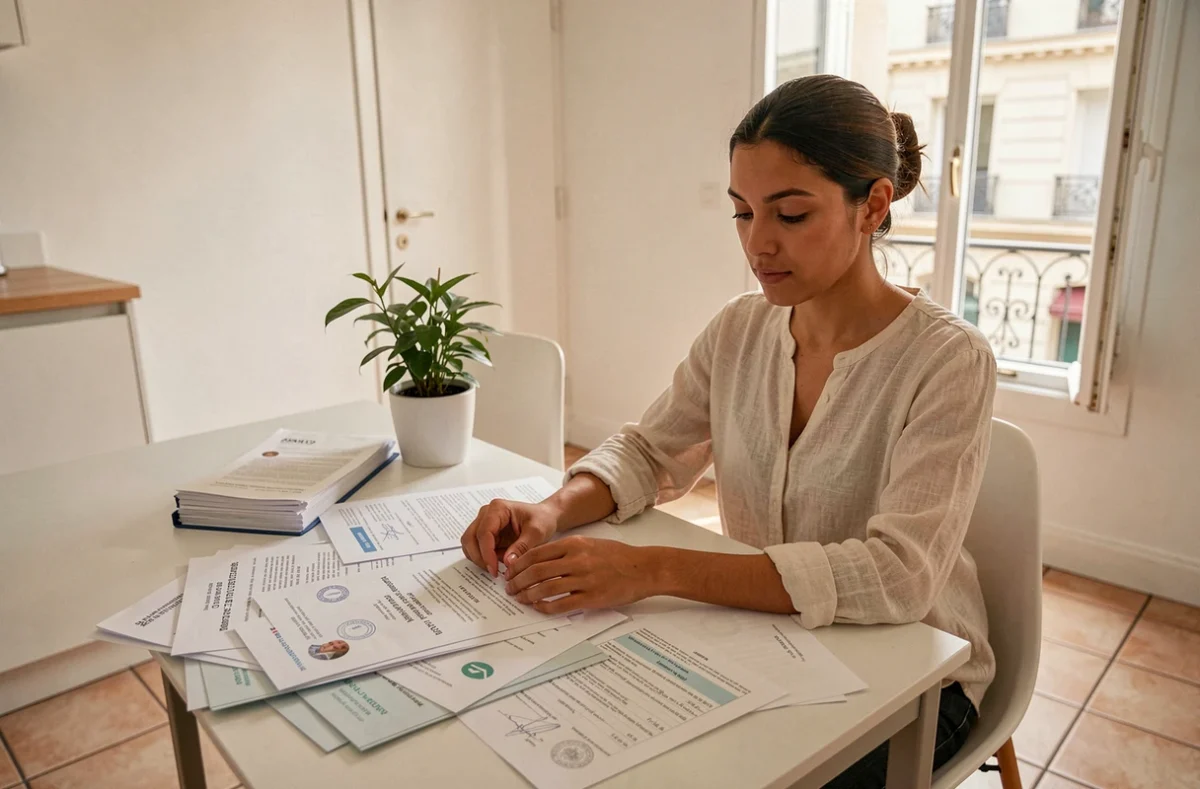 Femme étrangère préparant ses documents pour la demande de nationalité française en tant que conjointe d'un Français