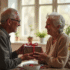 Couple âgé échangeant des cadeaux lors de leur anniversaire