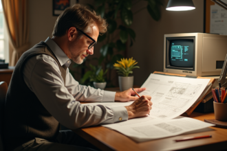 Homme d'âge moyen dessinant des premiers designs UI à la main