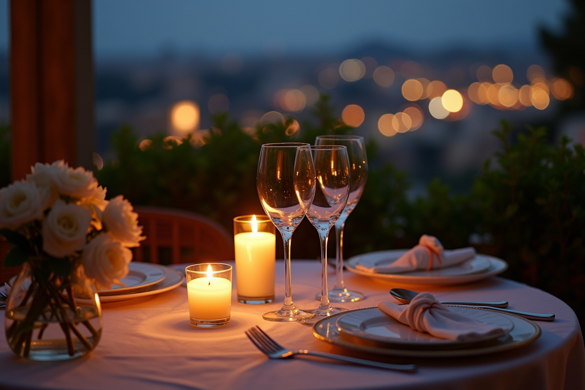 Dîner romantique aux chandelles sur une terrasse privée à Paris