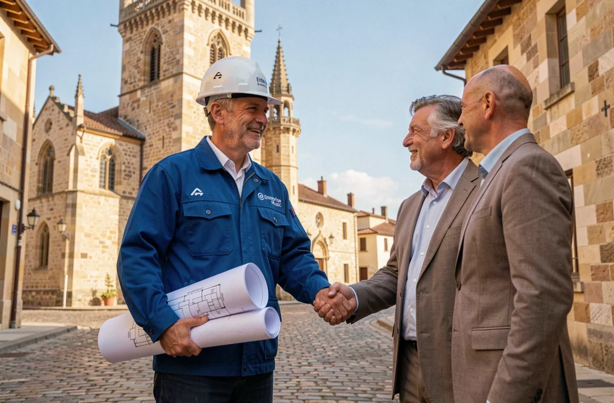 Électricien de l'Entreprise Music rencontrant un client devant les monuments historiques d'Auch dans le Gers
