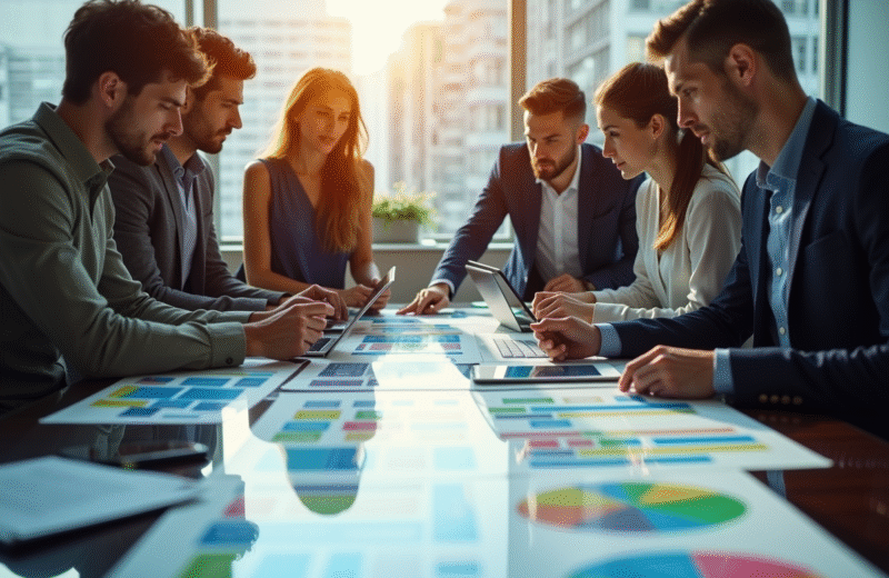 Groupe de professionnels collaborant autour d'une table moderne