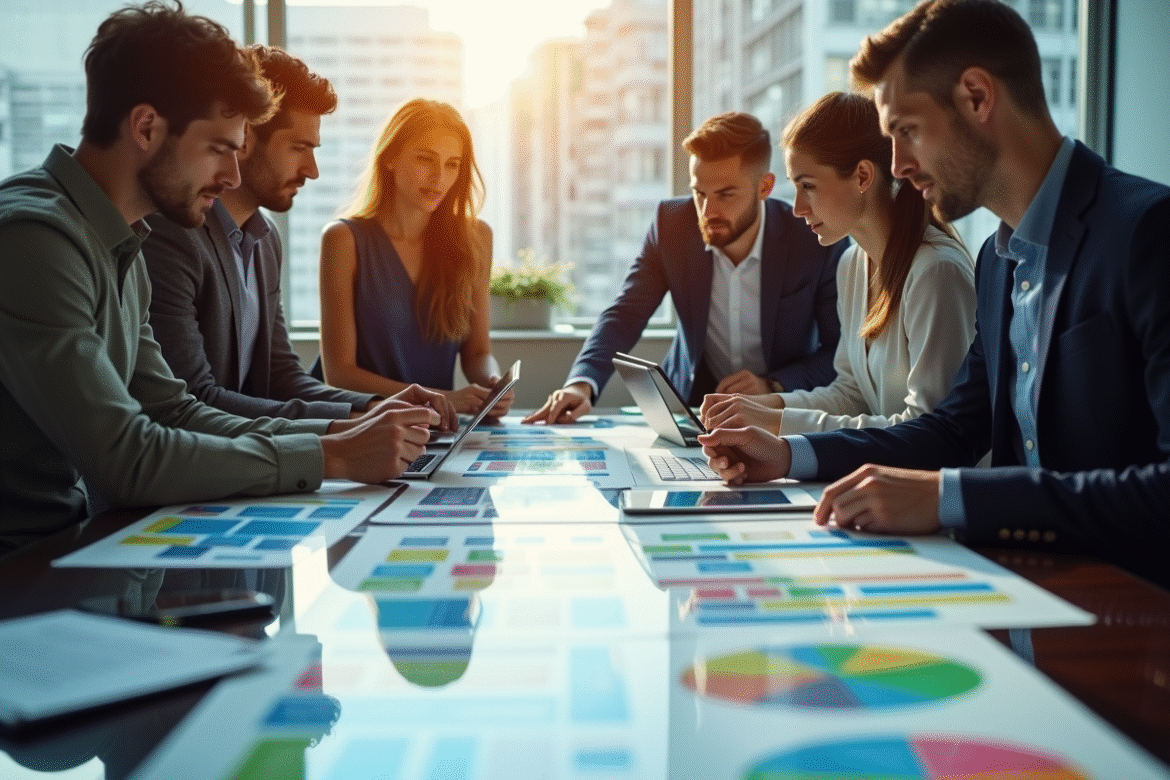 Groupe de professionnels collaborant autour d'une table moderne