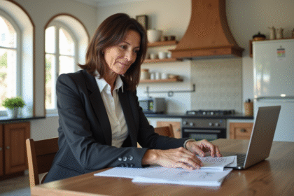 Femme d'affaires espagnole examine des documents immobiliers