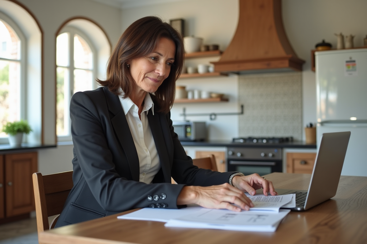 Femme d'affaires espagnole examine des documents immobiliers