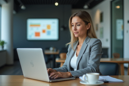Femme d'affaires concentrée dans un bureau moderne