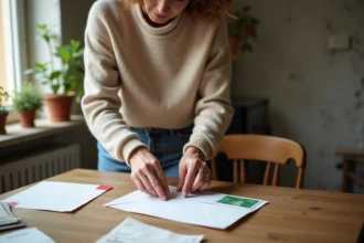 Femme en train d'envoyer une lettre dans une maison française
