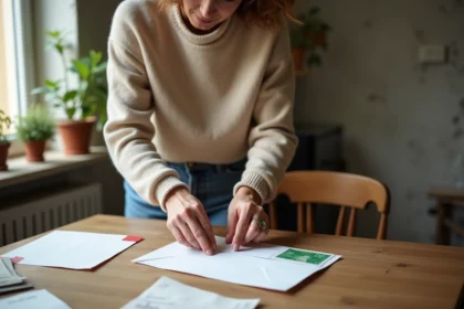 Femme en train d'envoyer une lettre dans une maison française