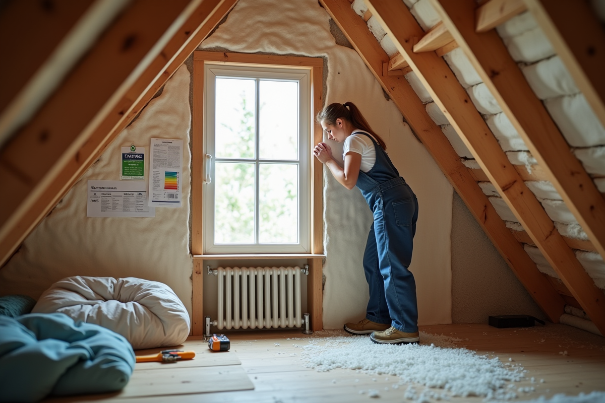 Jeune femme installant des panneaux d