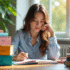 Jeune femme professionnelle prenant des notes au bureau lumineux