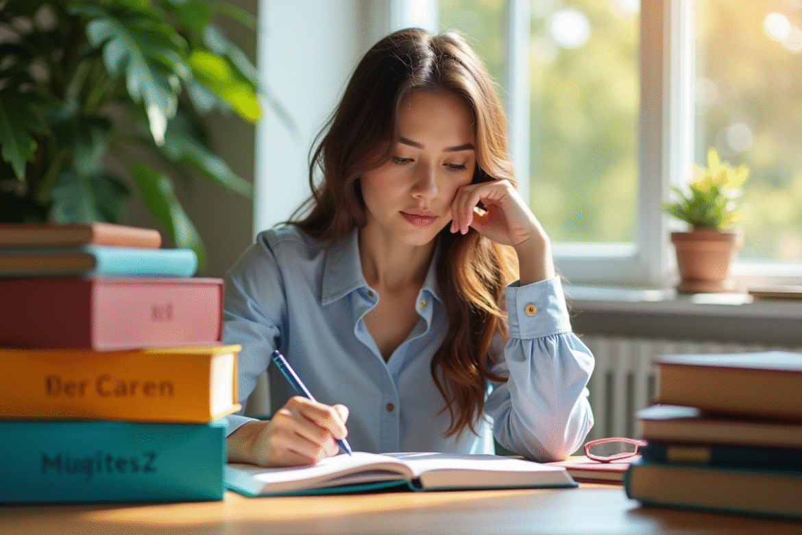 Jeune femme professionnelle prenant des notes au bureau lumineux