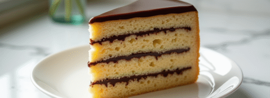 Gâteau opera glacé sur assiette en porcelaine lumineuse