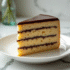 Gâteau opera glacé sur assiette en porcelaine lumineuse