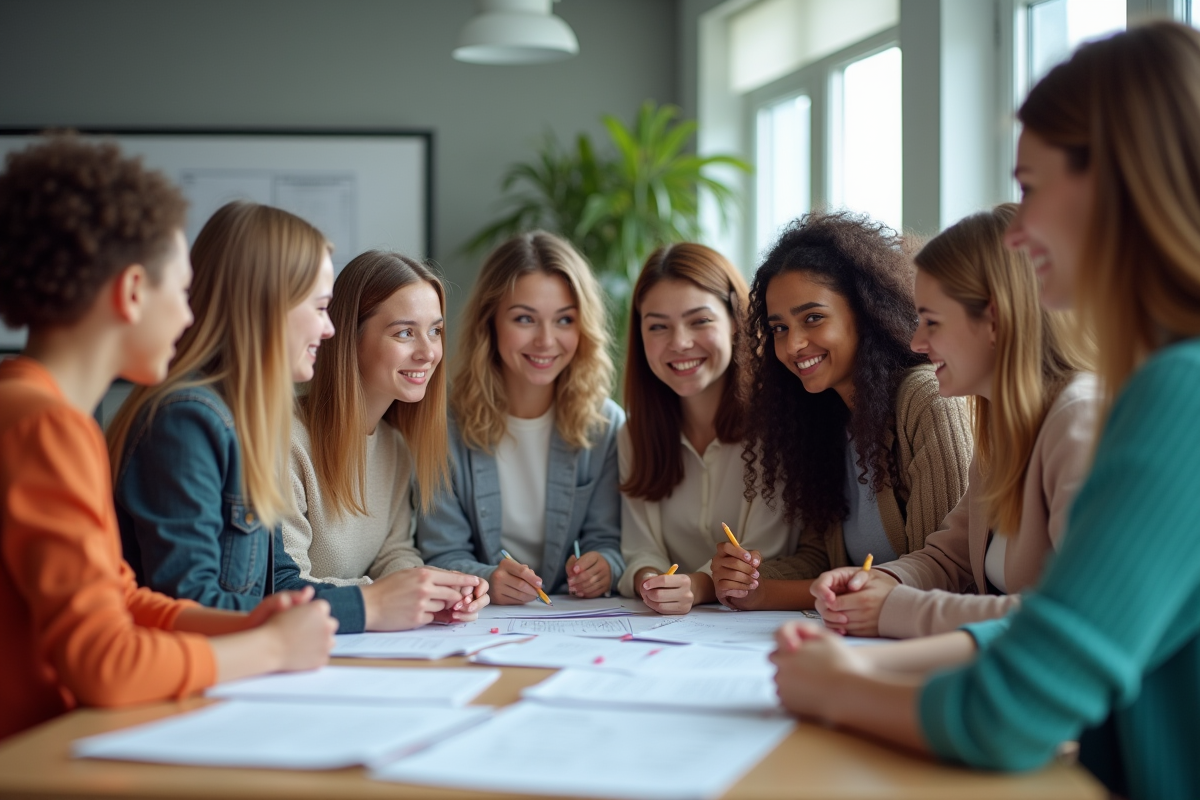 Groupe d enseignants étudiants collaborant dans une classe moderne