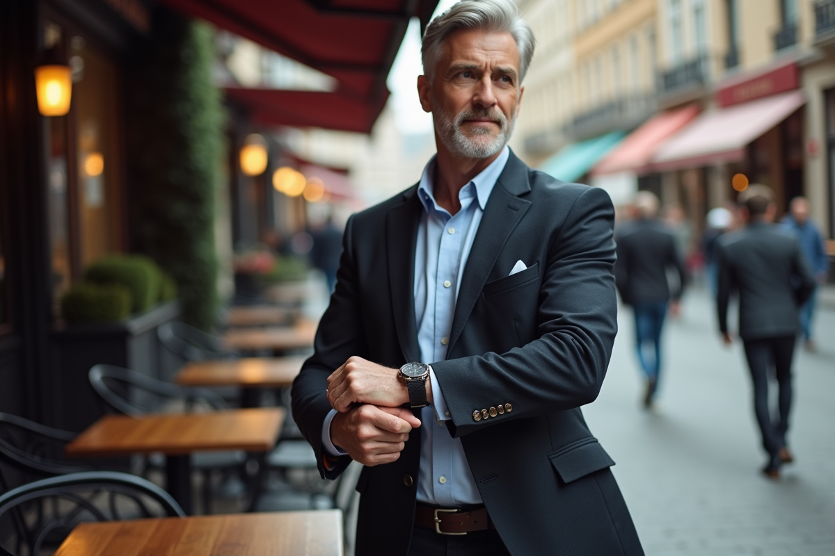 Homme d affaires regardant la ville depuis un café