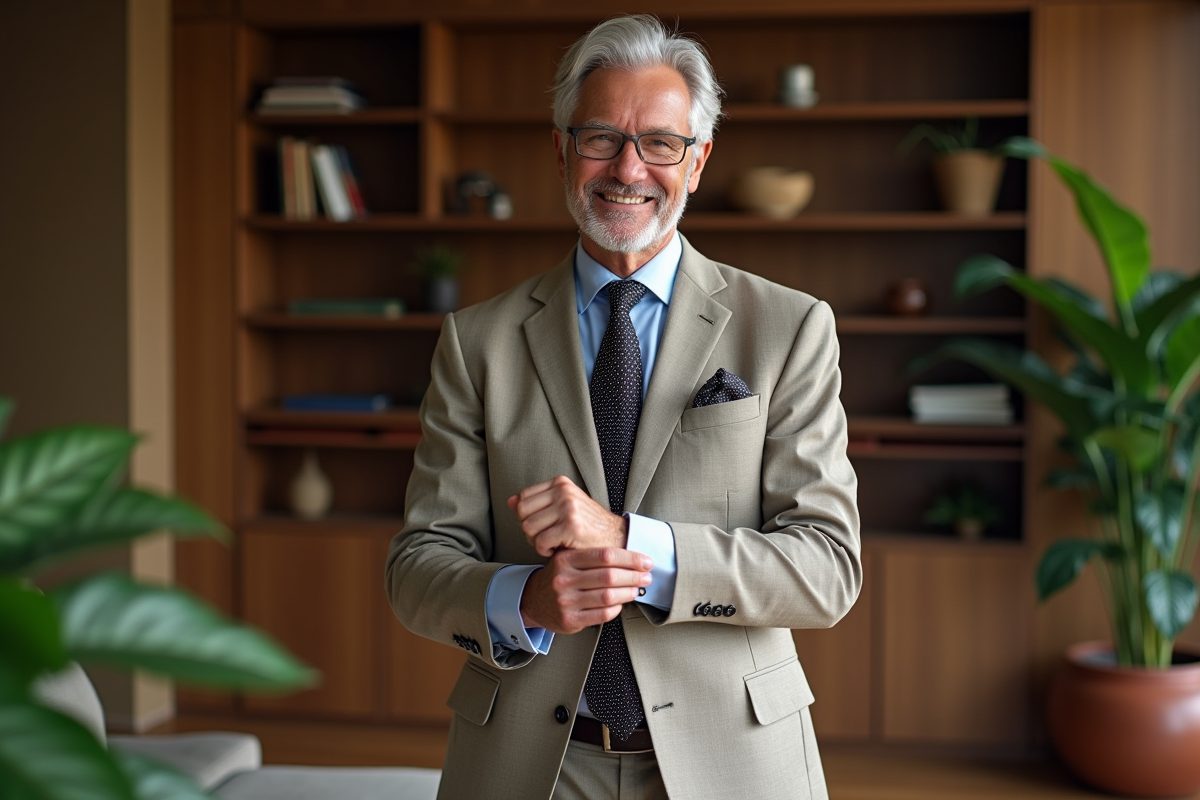 Homme d affaires en costume ajusté dans un bureau moderne et chaleureux