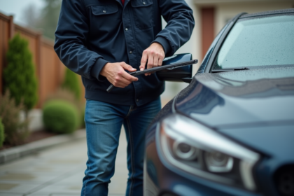 Homme moyenâge en jeans installe un balai d'essuie-glace