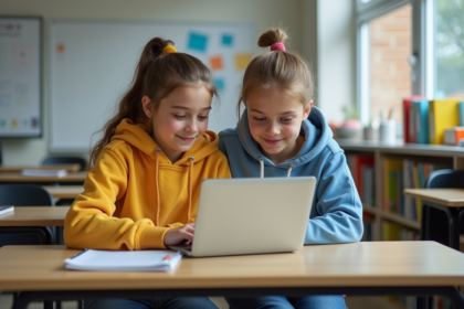 Adolescents travaillant ensemble sur un projet scolaire en classe