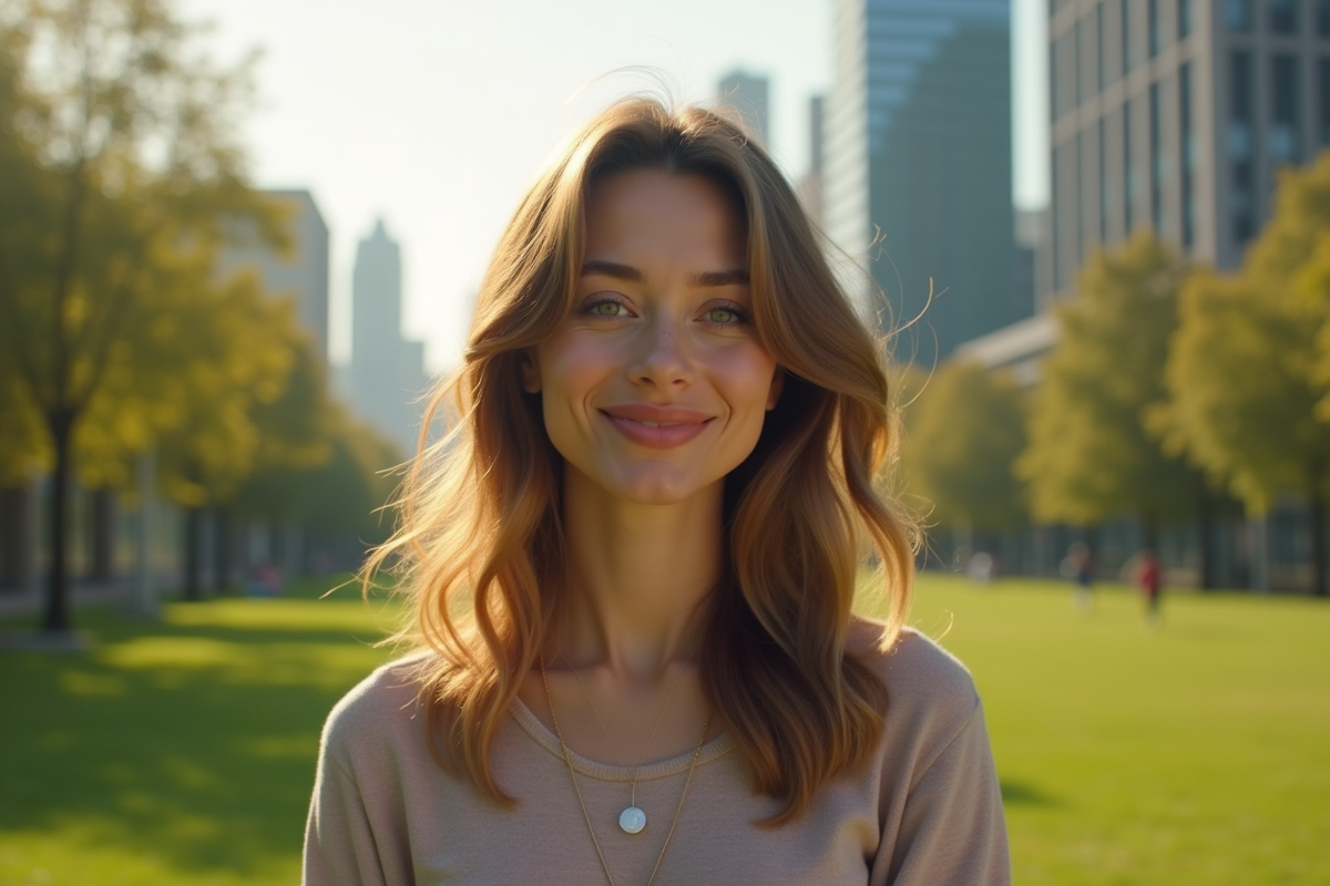 Lisa Thorner debout dans un parc urbain en plein air