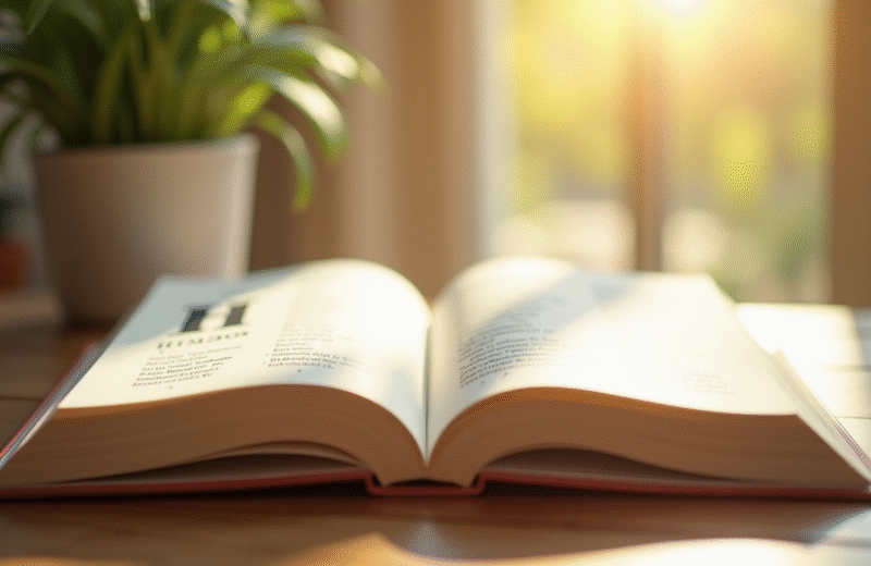 Livre de prénoms pour bébé ouvert avec noms en H en lumière naturelle