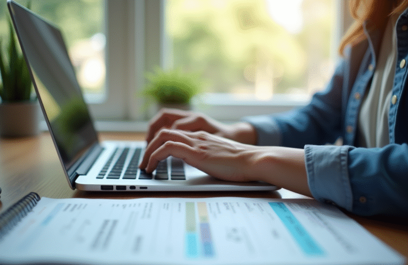 Main utilisant une banque en ligne sur un ordinateur moderne