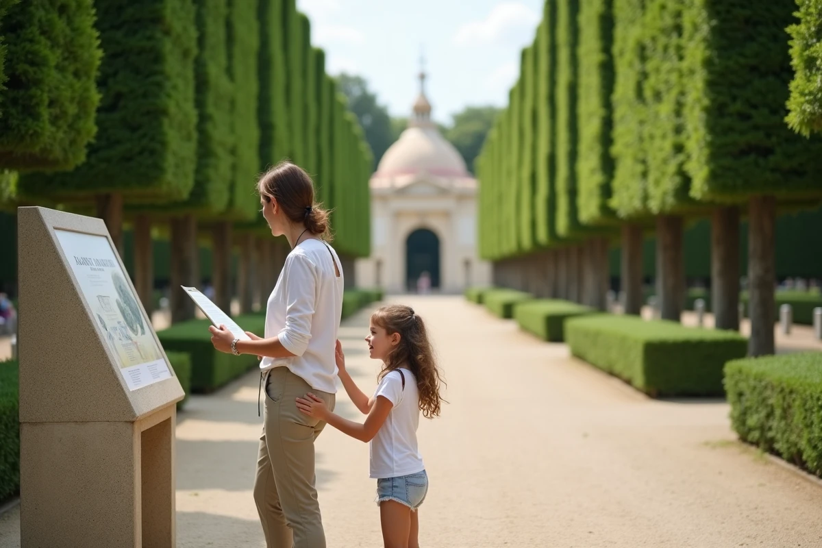 Mère et fille à l'entrée du Palais Idéal du Facteur Cheval dans le jardin de Hauterives