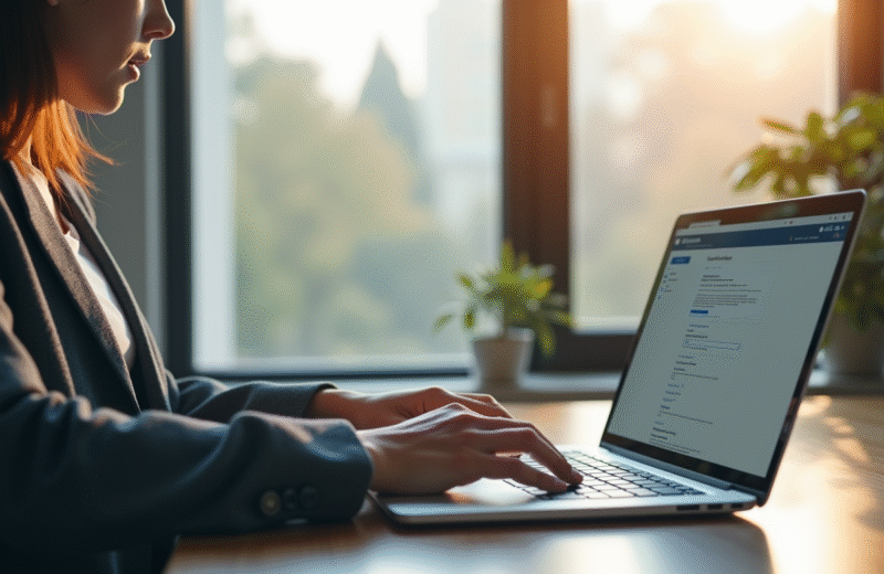 Personne utilisant un ordinateur portable pour accéder à un webmail lumineux
