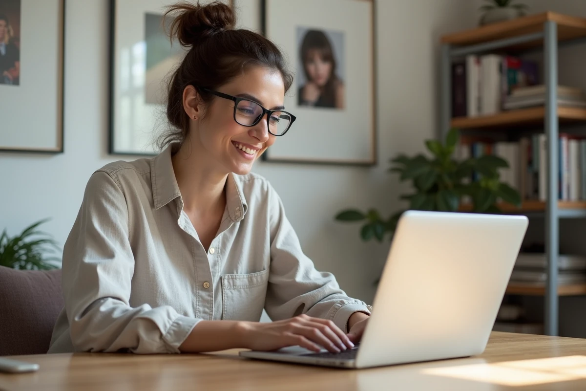 Photographe professionnelle utilisant une plateforme de réservation en ligne pour vendre ses séances photo depuis son studio