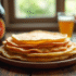 Pile de crepes dorées sur une table en bois rustique