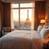 Suite d'hôtel élégante avec vue sur Paris au coucher de soleil